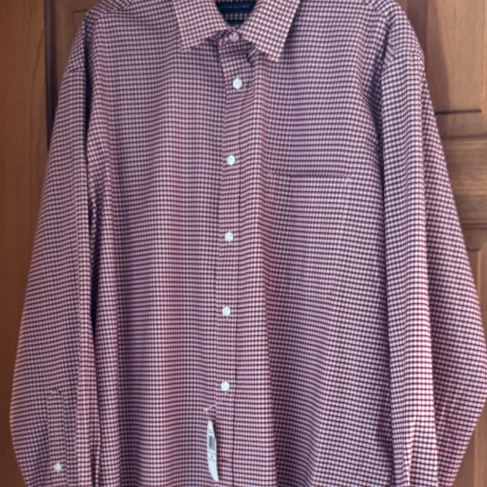 TOMMY HILFIGER Burgundy Ivory Casual Logo Button Down Shirt XL 17-17.5 34/35 NWT